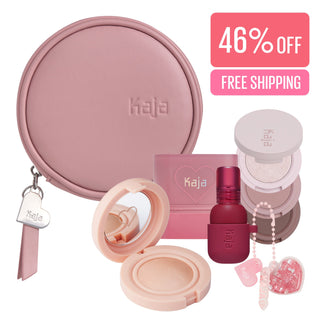 Kaja Festive Glow Essentials Kit including makeup bag, Mochi Glow, Dewy Bar, and Jelly Charm, 46% Off